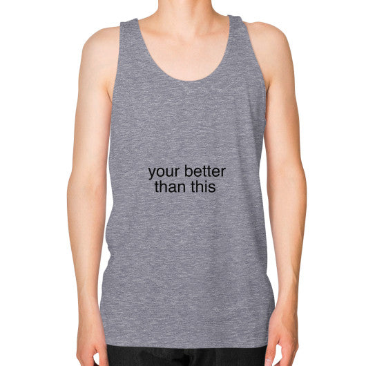 Unisex Fine Jersey Tank (on man) Tri-Blend Grey unorthodoxy