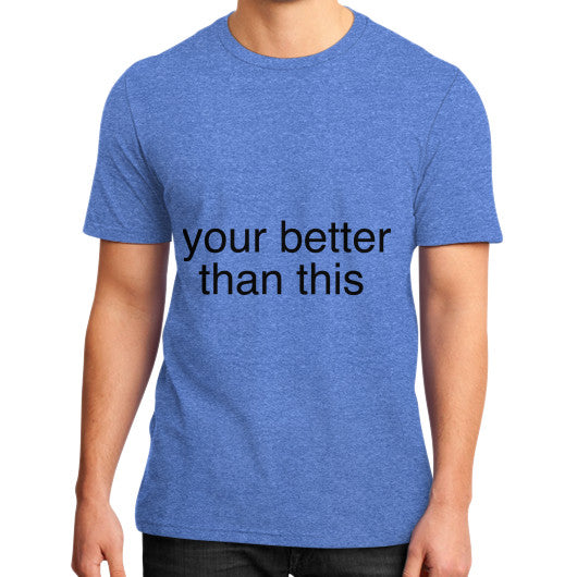 District T-Shirt (on man) Heather blue unorthodoxy