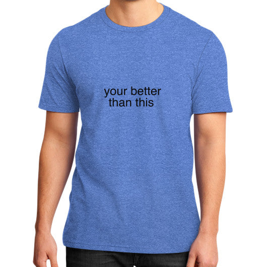 District T-Shirt (on man) Heather blue unorthodoxy