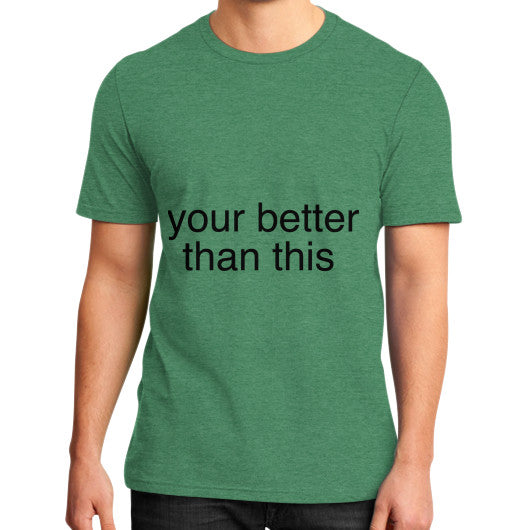 District T-Shirt (on man) Heather green unorthodoxy