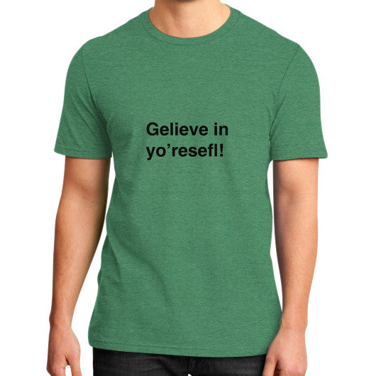 District T-Shirt (on man) Heather green unorthodoxy