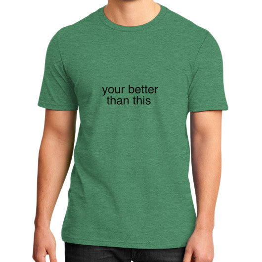 District T-Shirt (on man) Heather green unorthodoxy