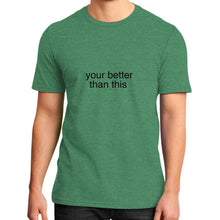 District T-Shirt (on man) Heather green unorthodoxy