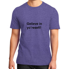 District T-Shirt (on man) Heather purple unorthodoxy