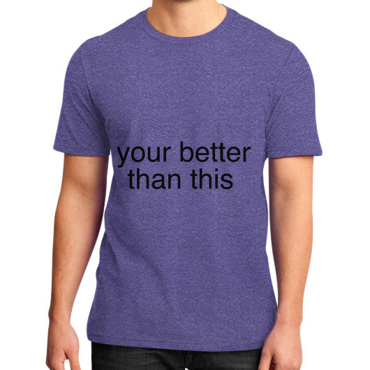 District T-Shirt (on man) Heather purple unorthodoxy