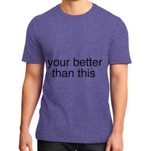 District T-Shirt (on man) Heather purple unorthodoxy