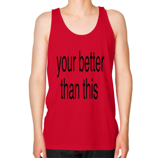 Unisex Fine Jersey Tank (on man) Red unorthodoxy