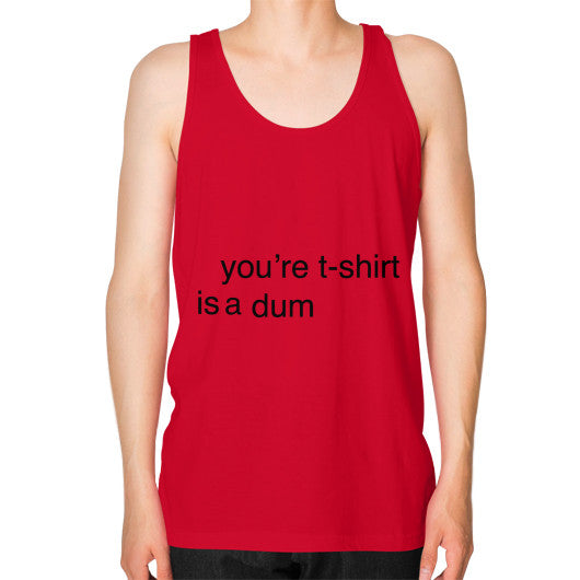 Unisex Fine Jersey Tank (on man) Red unorthodoxy