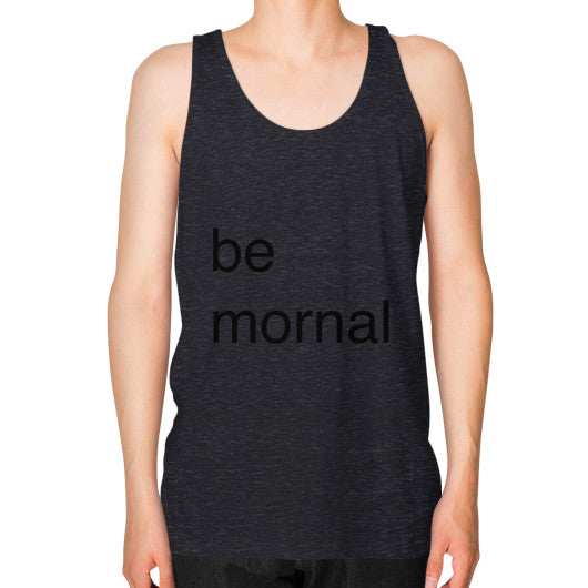 Unisex Fine Jersey Tank (on man) Tri-Blend Black unorthodoxy