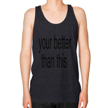 Unisex Fine Jersey Tank (on man) Tri-Blend Black unorthodoxy