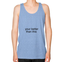 Unisex Fine Jersey Tank (on man) Tri-Blend Blue unorthodoxy