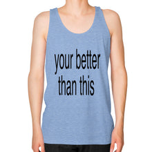 Unisex Fine Jersey Tank (on man) Tri-Blend Blue unorthodoxy