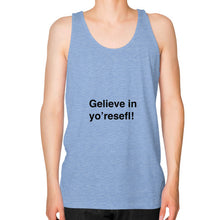Unisex Fine Jersey Tank (on man) Tri-Blend Blue unorthodoxy