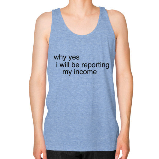 Unisex Fine Jersey Tank (on man) Tri-Blend Blue unorthodoxy