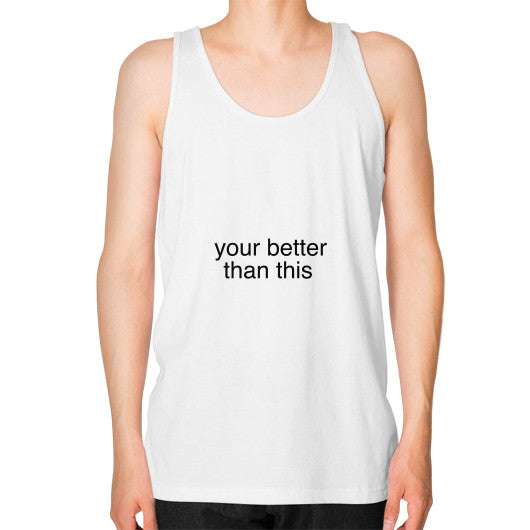 Unisex Fine Jersey Tank (on man) White unorthodoxy