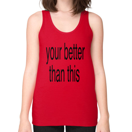 Unisex Fine Jersey Tank (on woman) Red unorthodoxy