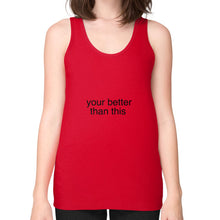 Unisex Fine Jersey Tank (on woman) Red unorthodoxy
