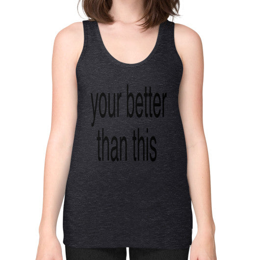 Unisex Fine Jersey Tank (on woman) Tri-Blend Black unorthodoxy