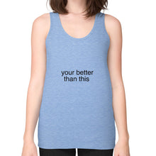 Unisex Fine Jersey Tank (on woman) Tri-Blend Blue unorthodoxy