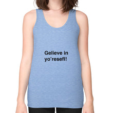 Unisex Fine Jersey Tank (on woman) Tri-Blend Blue unorthodoxy