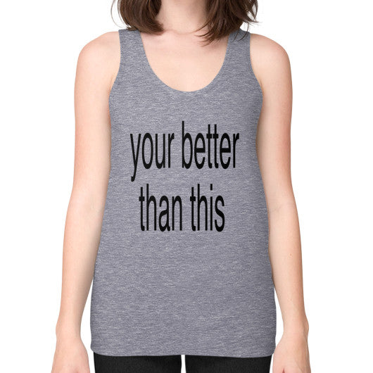 Unisex Fine Jersey Tank (on woman) Tri-Blend Grey unorthodoxy