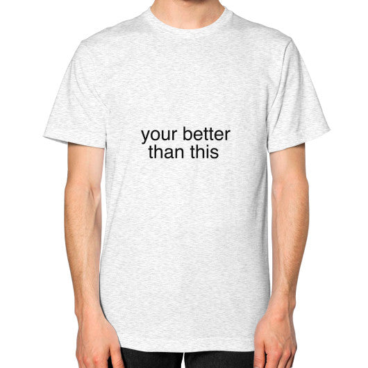 Unisex T-Shirt (on man) Ash grey unorthodoxy
