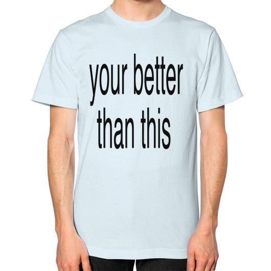 Unisex T-Shirt (on man) Light blue unorthodoxy