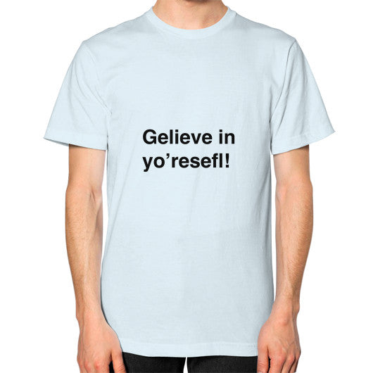 Unisex T-Shirt (on man) Light blue unorthodoxy