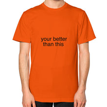 Unisex T-Shirt (on man) Orange unorthodoxy