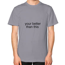 Unisex T-Shirt (on man) Slate unorthodoxy