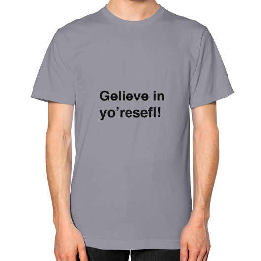 Unisex T-Shirt (on man) Slate unorthodoxy