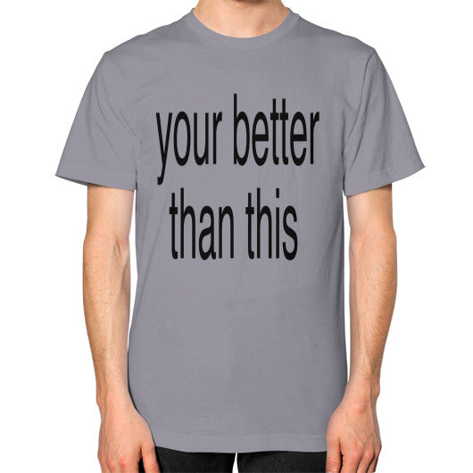 Unisex T-Shirt (on man) Slate unorthodoxy
