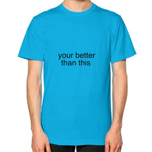 Unisex T-Shirt (on man) Teal unorthodoxy