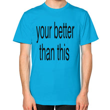 Unisex T-Shirt (on man) Teal unorthodoxy