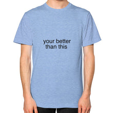 Unisex T-Shirt (on man) Tri-Blend Blue unorthodoxy