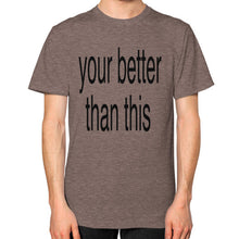 Unisex T-Shirt (on man) Tri-Blend Coffee unorthodoxy