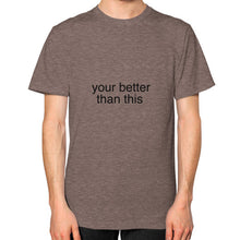 Unisex T-Shirt (on man) Tri-Blend Coffee unorthodoxy
