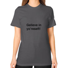 Unisex T-Shirt (on woman) Asphalt unorthodoxy