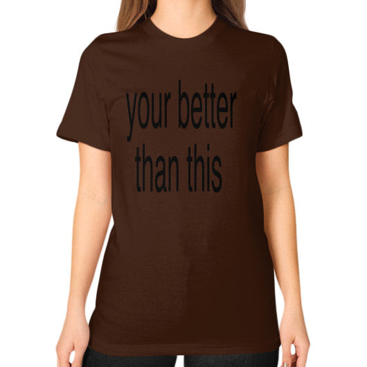 Unisex T-Shirt (on woman) Brown unorthodoxy