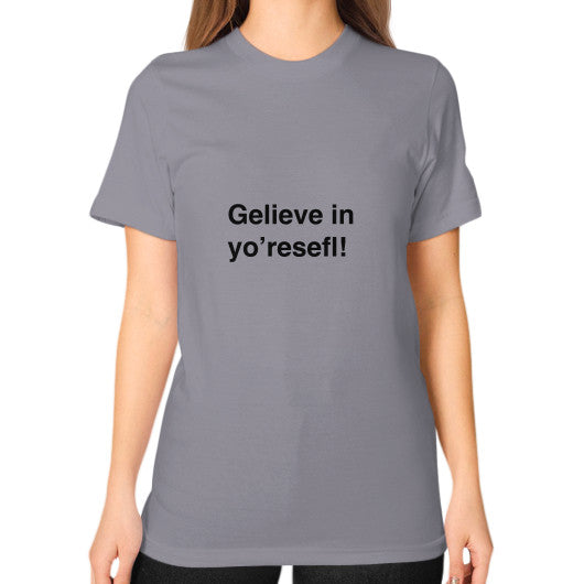 Unisex T-Shirt (on woman) Slate unorthodoxy