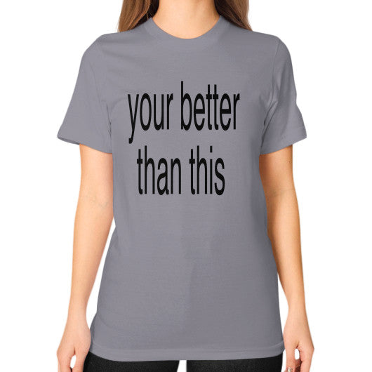 Unisex T-Shirt (on woman) Slate unorthodoxy