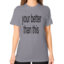Unisex T-Shirt (on woman) Slate unorthodoxy