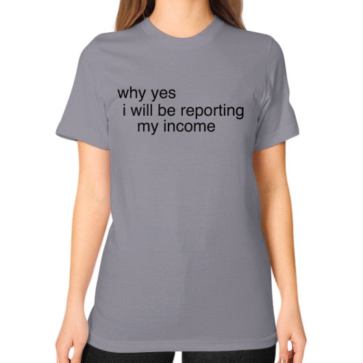 Unisex T-Shirt (on woman) Slate unorthodoxy