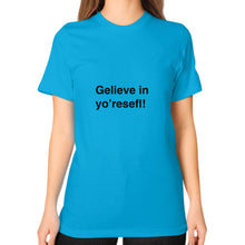 Unisex T-Shirt (on woman) Teal unorthodoxy