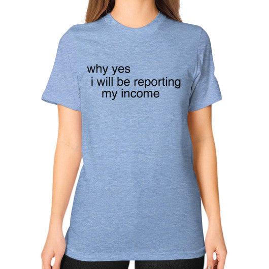 Unisex T-Shirt (on woman) Tri-Blend Blue unorthodoxy