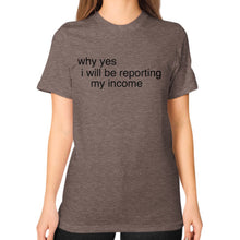 Unisex T-Shirt (on woman) Tri-Blend Coffee unorthodoxy